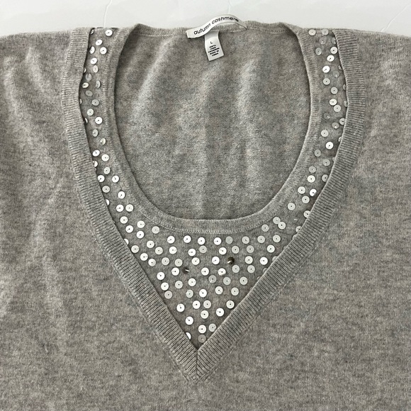 Autumn Cashmere/Cashmere Sweater/Women’s/ Large/Gray/Sequin V-Neck - Picture 8 of 10
